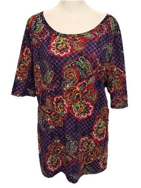 NWT LuLaRoe Gigi SS Purple Paisley Floral Print Fitted Top Size 3XL (24-26)